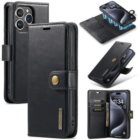 iPhone 12/12 Pro - DG.MING 2in1 Magnet Plånboksfodral Svart Black