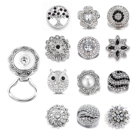 Diamantbrosje + 13 knapper, magnetisk brilleholderbrosje for w