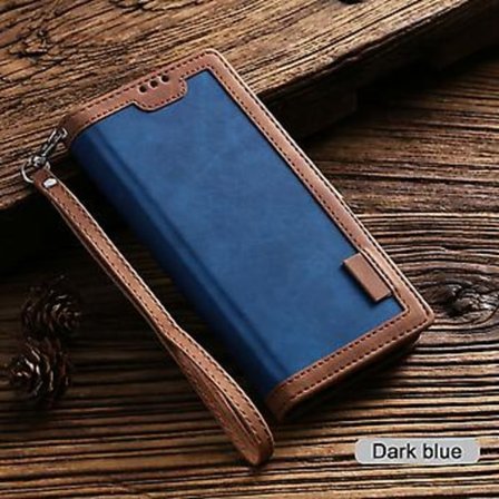 Luksus Læder Retro Wallet Flip Kort Telefon Cover til iPhone 12 Mini Pro Max 11 (Mørkeblå)