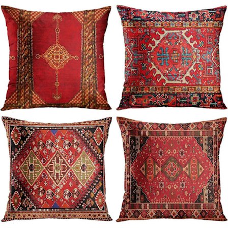4-osainen setti Vintage Punainen Kukka Turkki Persialainen Matto Pellava Tyynynpäällinen Koti Tyyny Tyynynpäällinen Geometrinen Persialainen Kilim 