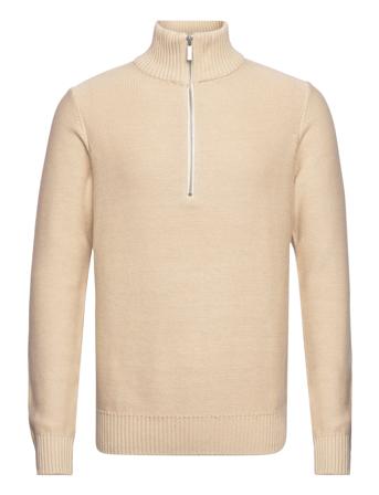 Slhaxel Ls Knit Half Zip Tops Knitwear Half Zip Jumpers Beige Selected Homme