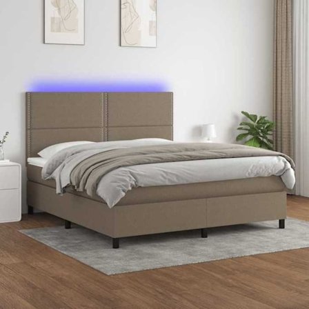Maison Exclusive - Sengebund med lameller og madras samt LED Taupe 180x200cm Stof