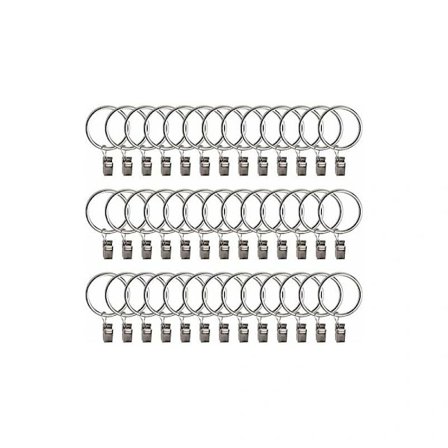 40 stk. Gardinringe med klemmer 32 mm belagt proces Gardinringe med gardinkroge Passer til diameter metalstang (sølv)