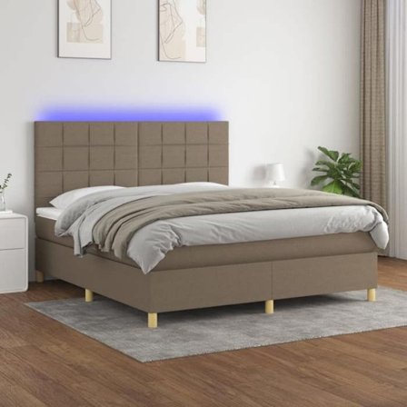 Maison Exclusive - Seng med lameller og madras samt LED Taupe 160x200cm Stof