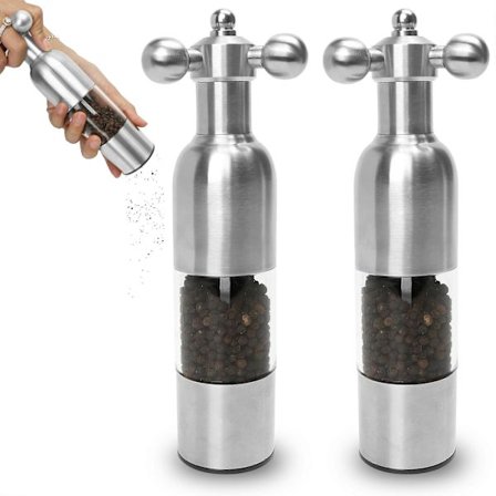 Salt- og peberkværnsæt Rustfrit stål Justerbar kværn 2-delt Sølv Moderne Vintage Design Til BBQ Restaurant