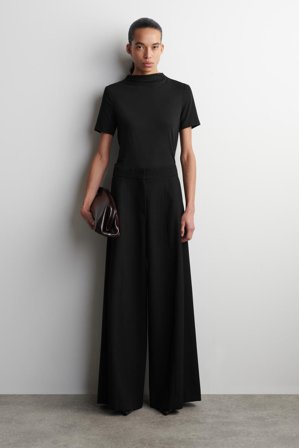 COS Femme Pantalon Large Décontracté En Laine Mélangée in Noir