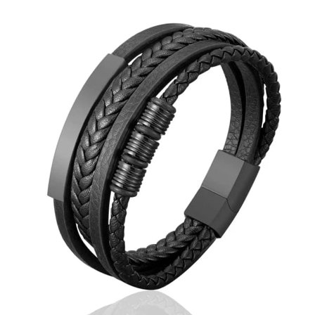 Charmarmbånd i rustfritt stål med ekte lær for menn Magne