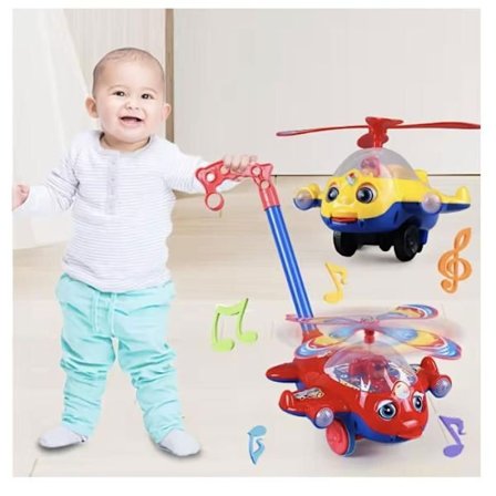 Baby Musikaliska Push Helikopter – Ljud- och Ljusutvecklingsleksak med Handtag – 12 Månader och Uppåt