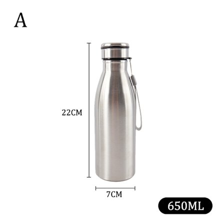 650-1000ml bärbar utomhusvattenflaska rostfri enkelvägg Silver 650ml