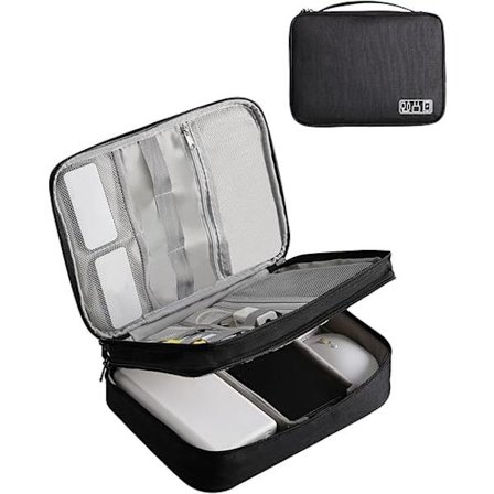 Rejseorganisator taske til tilbehør, trelags kabelbeskyttelsesetui, egnet til powerbanks, kameraer osv., inkluderer to datakabelbeskyttelsessæt.