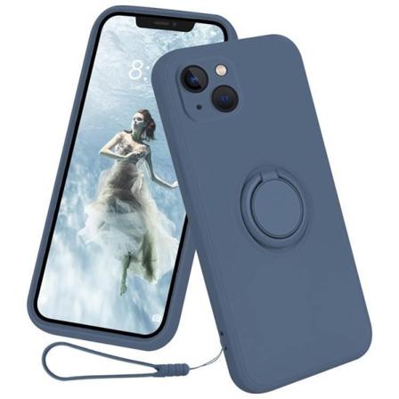 iPhone 15 Mobilcover Ringholder Liquid Silikon - Midnightblå