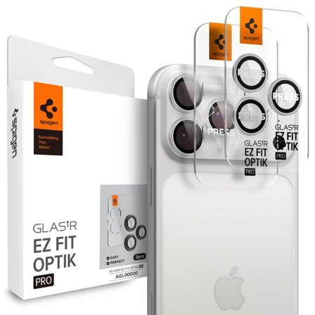 Spigen Optik Pro GLAS.TR "EZ FIT" kameraskydd 2-pack för iPhone 16 Pro / Max / 17 Pro / Max - Silver