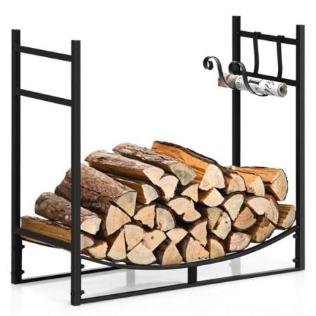 COSTWAY timmerställ inomhus med 2 avtagbara krokar, för ved, 84 x 33 x 76 CM, last 50 kg, järnram