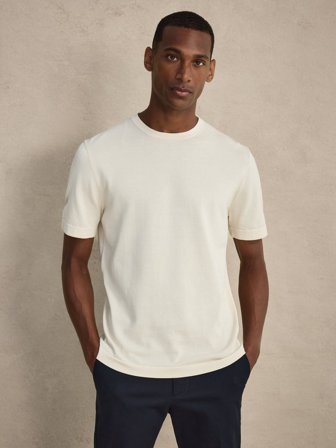 John Henric Men's Hellbeige Gestrickt T-Shirt Relaxed Fit Size L