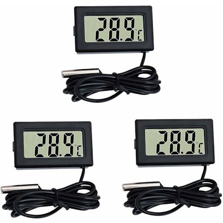 Mini LCD Digital Termometer Termometer Temperaturmonitor med Extern Sond för Bil/Kyl/Akvarium/Fisk Tank/Rum(3st Svart)