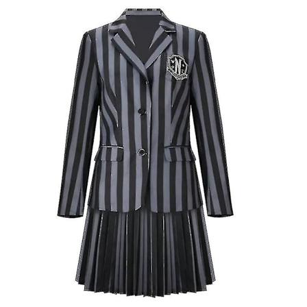 Wednesday Addams Cosplay -asusetti Nevermore Akatemian koulupuku Halloween-karnevaaliasu aikuisille ja lapsille Without wig Child S