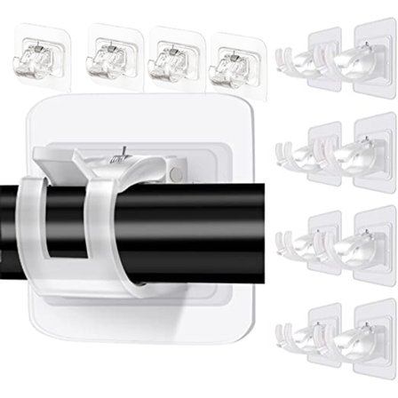 12-pack självhäftande gardinstångsfästen, krokar, ingen borrning väggring clips fixering stånghållare, justerbar gardinstång