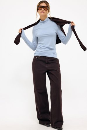 NA-KD Soft Line Turtle Neck Top - Turtlenecks - Blå - XL