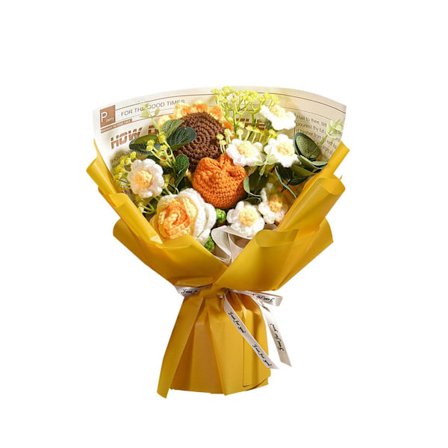 Käsityönä neulottu kimppu Virkattu kimppu Tekokukat Neulotu auringonkukka Ruusu Daisy Valmis tuote Ikuinen siunaus, Keltainen