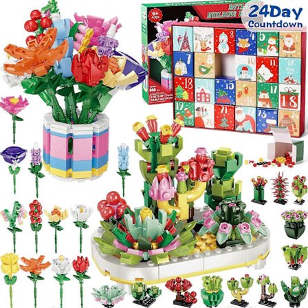 2025 Sukkulente Blomster Byggeklodser Julekalender Xmas 24 Dages Nedtælling Klods Legetøj Sæt Kalender