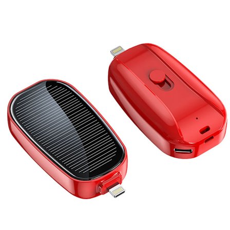 Mini Solar Oplader Nøglering Powerbank til Mobiltelefon 1200mAh Rød: Til Lightning