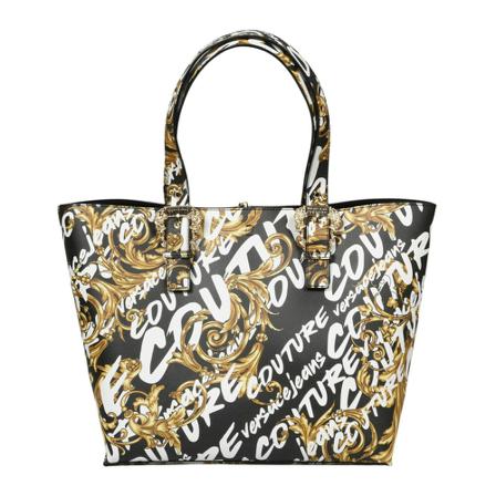 Versace Jeans Couture, Saffiano Printed Tote BAG Zwart, Dames, Maat:ONE Size,polyester