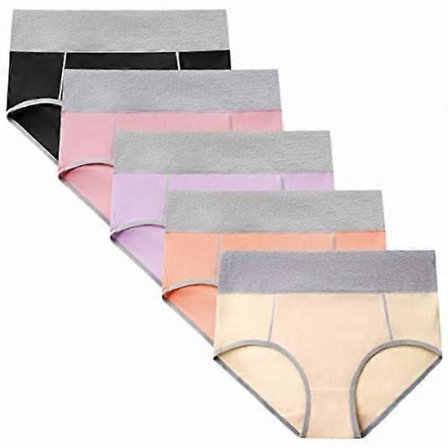 Højtaljede bomuldstrusser til kvinder, bløde og åndbare, elastiske trusser, normal & plusstørrelse 5-pak