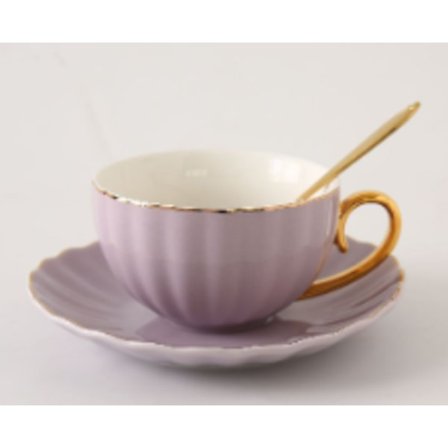 Lila Set med Kopp och Fat, Kaffe Muggar, Pumpa Muggar, Teservis, Kopp