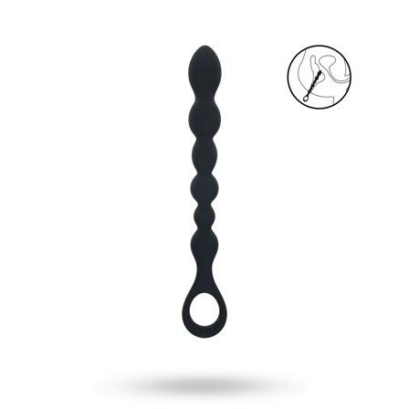 Beaded Snake Silicone Anal Probe with Loop - Black