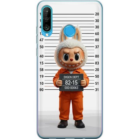 Kompatibelt Mobildeksel til Huawei Huawei P30 lite Søt tegnet kaninfigur i fengselsklær med fangenummer mot bakgrunn med lengdemåling