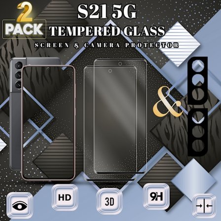 2-Pack SAMSUNG S21 Skærmbeskyttelse & 2-Pack linsebeskyttelse - Hærdet Glas 9H - Super kvalitet 3D