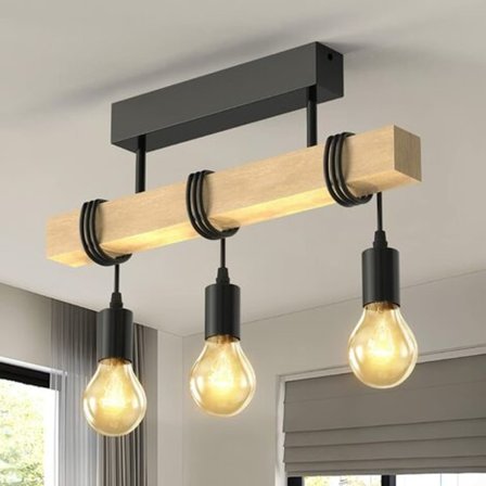 Kandelabri Riippuva Valaisin, Teollinen Vintage Kandelabri Kattovalaisin Puu Metalli Kattovalaisin 3 Lamppua Säädettävä Johto Olohuoneeseen 