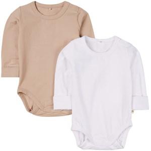 A Happy Brand 2-Pack Sand/White Baby Bodies 86/92 cm - All in ones - 86/92 cm - Beige