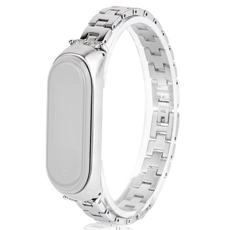 Xiaomi Mi Smart Band 4 / 3 bling strassdekor klockarmband i rostfritt stål - Silver