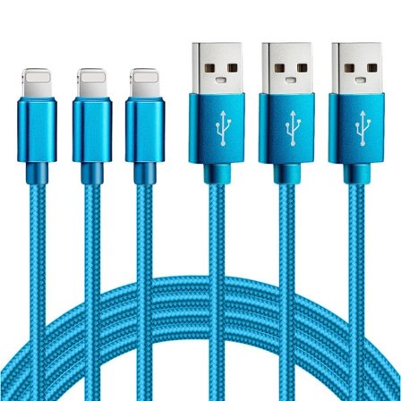 3 st högkvalitativa laddkablar för iPhone 1,2 och 3 meter ljusblå