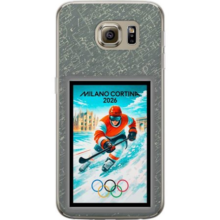 Kompatibel Mobilcover til Samsung Galaxy S6 Curling illustration med spillere og sten på isen, Milano Cortina 2026, snedækkede stænk og olympiske r