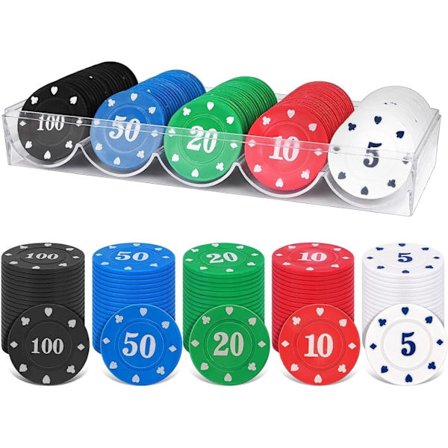 100 st Plast Pokerchips, Spelmarker, 5 Färger Kasinochips, Poker Bingo Chips, för Räknemarkörer, Matematikinlärning