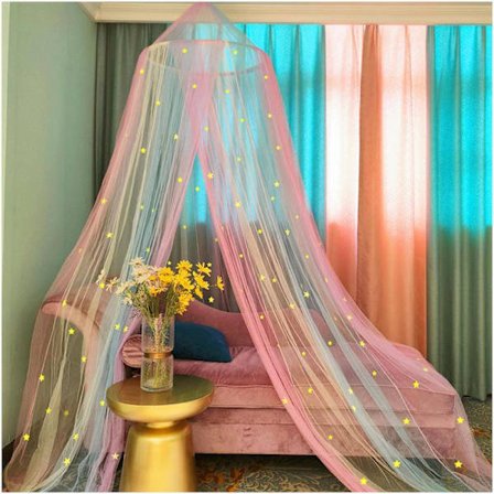Bed Canopy with Lights, Girls Princess Bed Canopy with Glowing Stars, Bed Canopy Curtains for Twin to King Size Bed