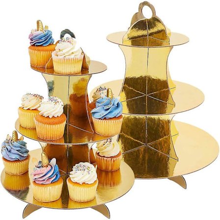 2 Pak Papirkage Stativ 3-Laget Guld Dessert Stativ Rundt Tårn