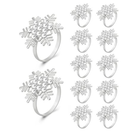 12 stk. Servietringe med snefnug, juleservietringeholder