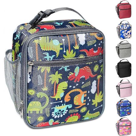 Isolert matboks med dinosaurmotiv, vannavstøtende lekkasjesikker myk kjølebag, slitesterk bærbar termisk matboks for skole/piknik/utendørs (blå)