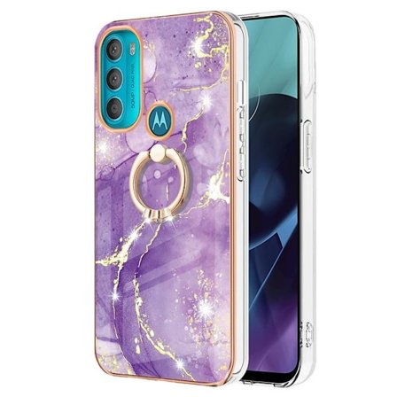 Marble Mønstret Cover med Ring Holder til Motorola Moto G71 5G - Lilla Marmor Haze