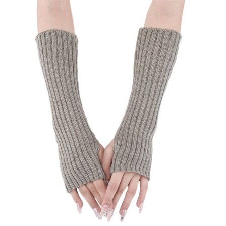 Womens Vinter Varme Over Elbow Lange Fingerless Tommel Hull Votter Lys Grå KLB