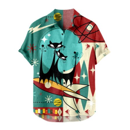 Retro Button Down skjorter til mænd 50S Rockabilly sommer toppe