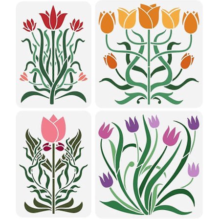 4 stk. Kunst Tulipan Maleri Skabelon 2 Størrelser Tulipan Blomst Tegneskabelon Tulipan Mønster Dekoration Skabelon DIY Håndværk Blomsterplanter 