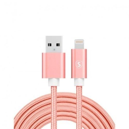 SiGn USB kabel med Lightning kontakt för iPhone & iPad Rosa/Nylontyg, 2m