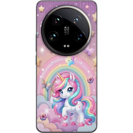 Kompatibel Mobilcover til Xiaomi 14 Ultra Magisk enhjørning med regnbue manke, stjerner og sommerfugle mod en pastelfarvet himmel med skyer