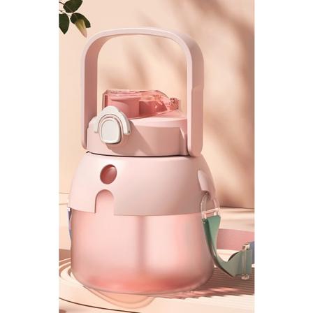 Dobbelt drikke stor mave plastik vandkop sommer udendørs med suger kop lotus rod pulver 1000ml [gratis DIY klistermærke + 3D klistermærke + sugerør + 