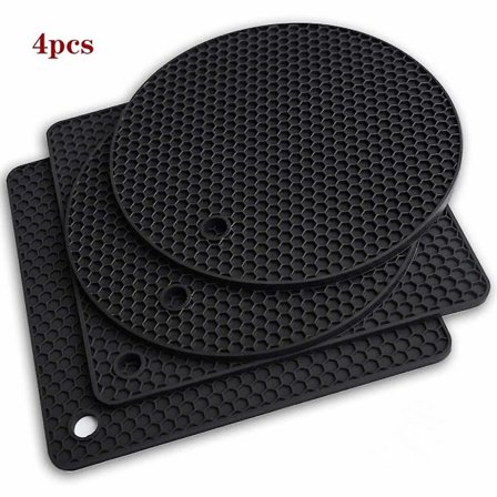 Silikone coasters (sæt med 4) Premium coasters, Multifunktionelle, Varmebestandige, Gryde coasters, Tåler opvaskemaskine