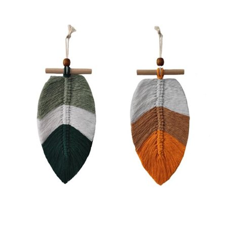 2 stk Boho blad veggdekor, Chic fjær blad veggkunst dekor bomull håndvevd soverom stue leilighet dekor (stil 1)